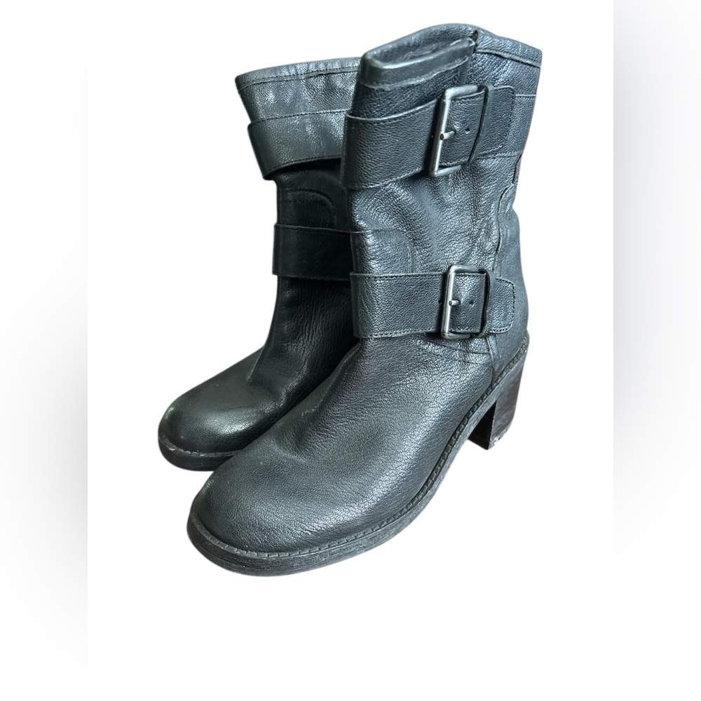 Sam Edelman Troy Leather Moto Boots 7.5 Buckle Biker Dark Academia Whimsygoth